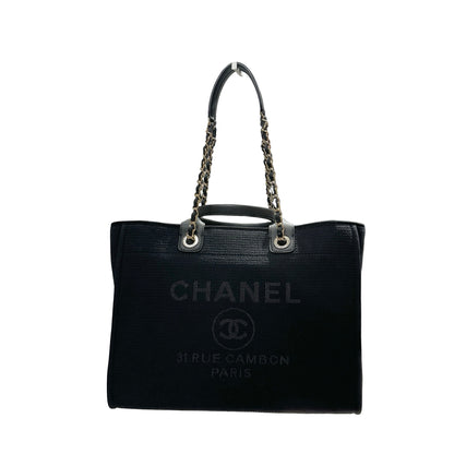 Brand New CHANEL Canvas Deauville Tote Tote Bag Black Silver