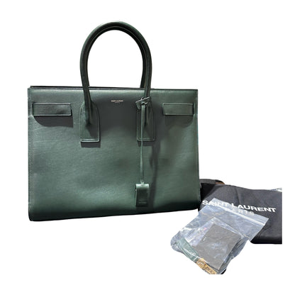 Used Saint Laurent Calfskin Leather Sac de Jour Tote Bag Green GHW