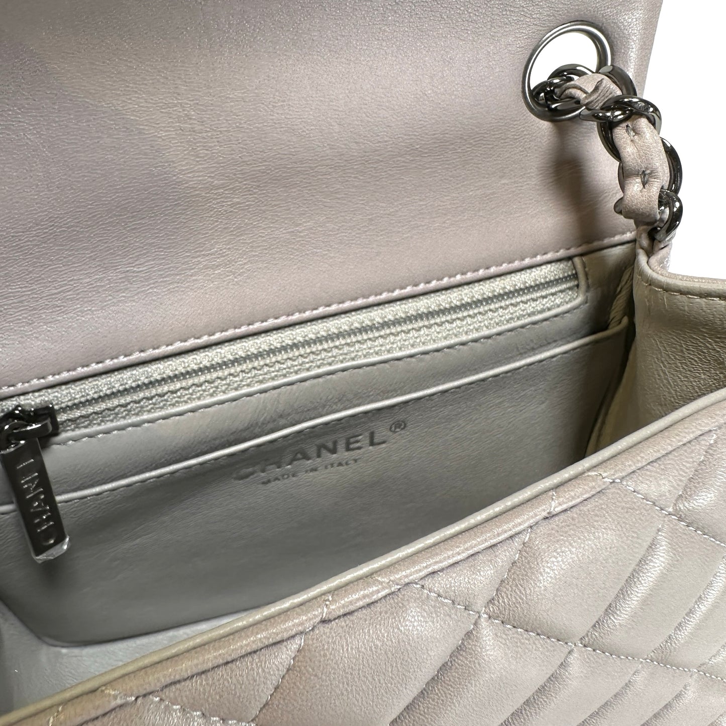 Used CHANEL Lambskin Classic Flap Bag Cross body bag Grey PHW