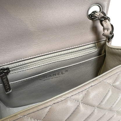 Used CHANEL Lambskin Classic Flap Bag Cross body bag Grey PHW