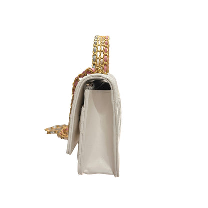 Used CHANEL Lambskin Leather 23P RAINBOW TOP HANDLE WOC Cross Body Bag White GHW