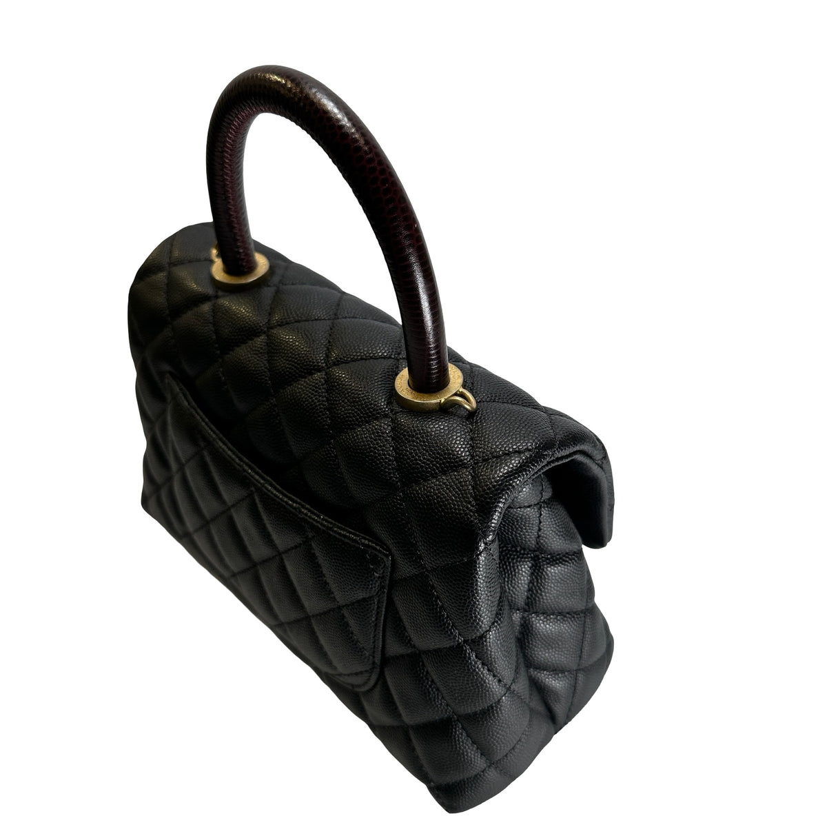 Used CHANEL Quilted Caviar Leather Coco Handle Handbag Black Gold