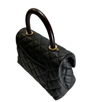 Used CHANEL Quilted Caviar Leather Coco Handle Handbag Black Gold