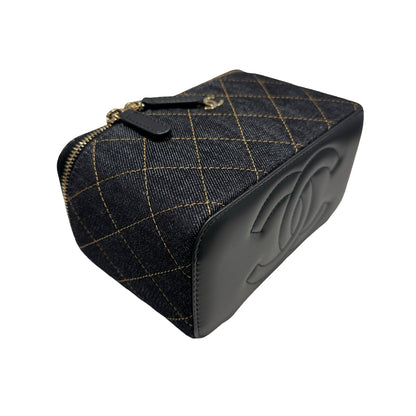 Used CHANEL Quilted Denim Vanity Case Vanity case Navy blue