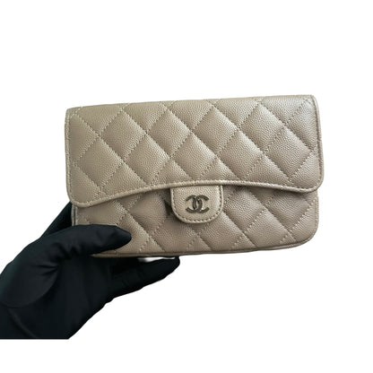 Used CHANEL Quilted Lambskin Flap Bag Handbag Beige GHW