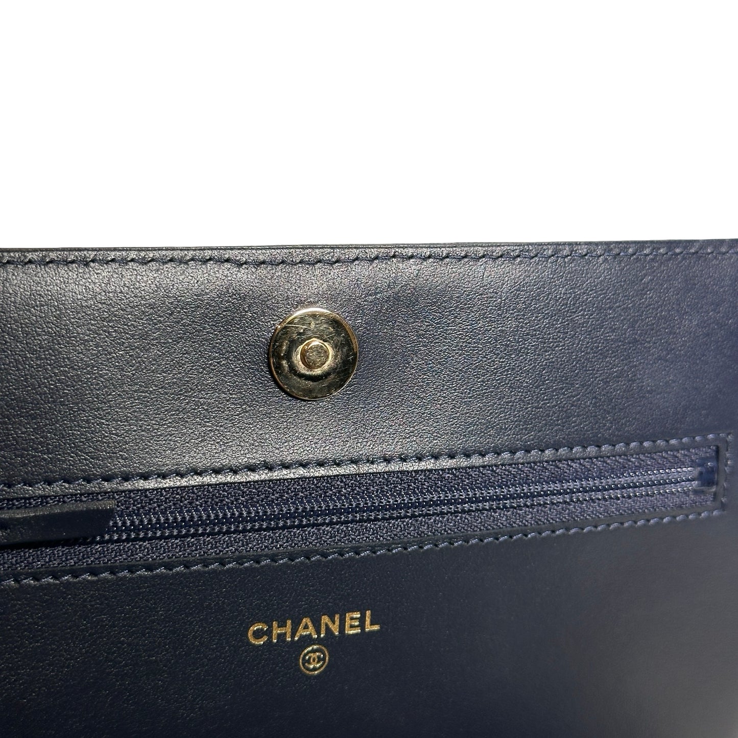 Used CHANEL Quilted BOY CHANEL WALLET ON CHAIN Wallet on chain Navy GHW