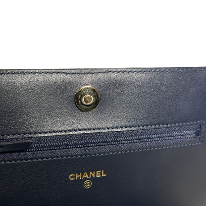 Used CHANEL Quilted BOY CHANEL WALLET ON CHAIN Wallet on chain Navy GHW