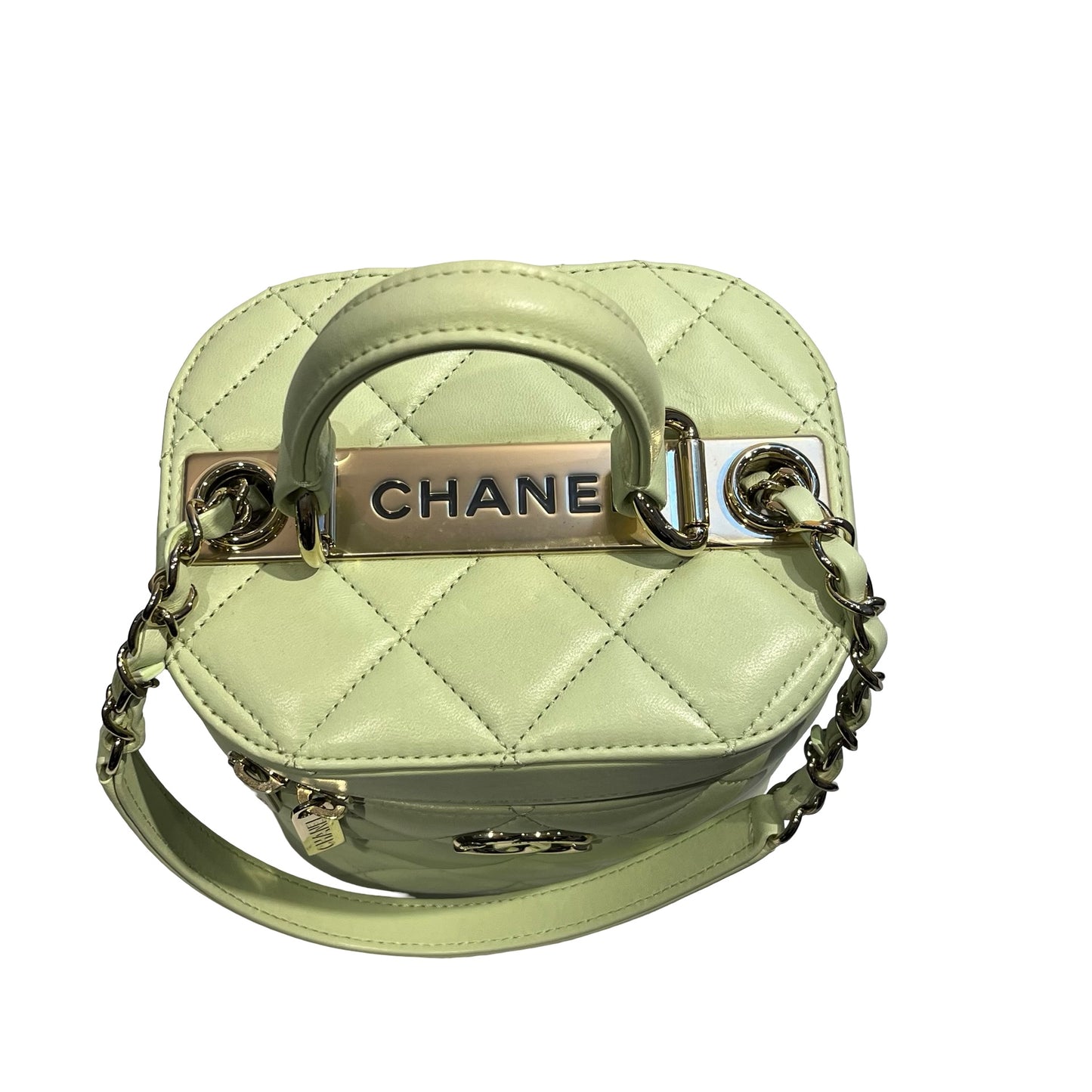 Used CHANEL Vanity Case with Handle Shoulder Bag Green GHW