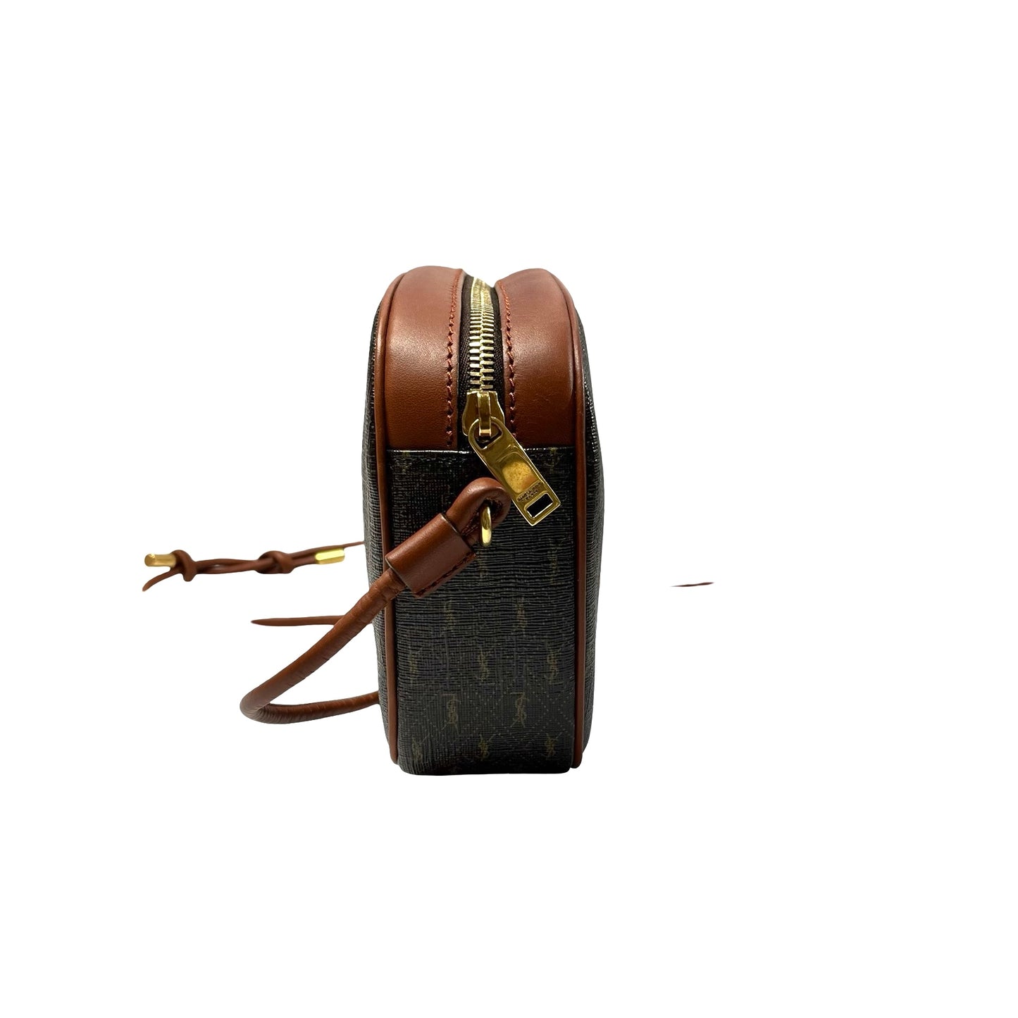 Used SAINT LAURENT Calfskin Leather Monogram Crossbody Shoulder Bag Brown GHW
