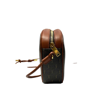 Used SAINT LAURENT Calfskin Leather Monogram Crossbody Shoulder Bag Brown GHW
