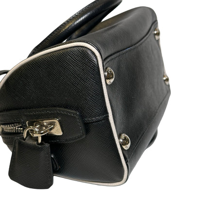 Used PRADA Lambskin Leather Small Top Handle Cross Body Bag PHW Black