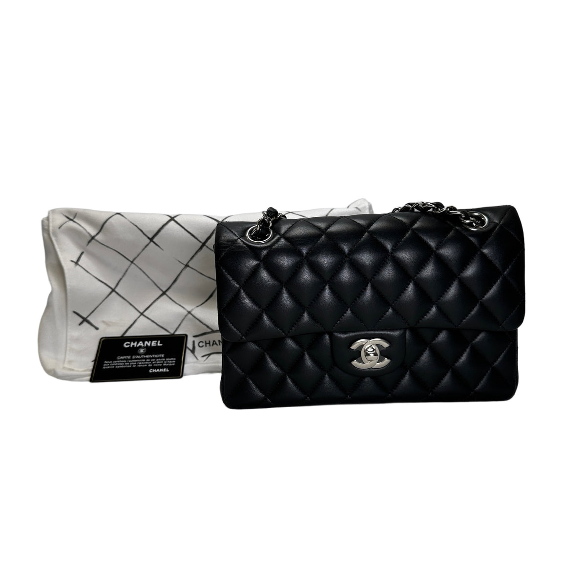 Used CHANEL Lambskin CF Crossbody Bag Black PHW