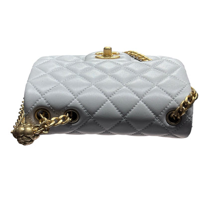 Used CHANEL Lambskin Leather Classic Flap Mini Chain Shoulder Bag Grey GHW
