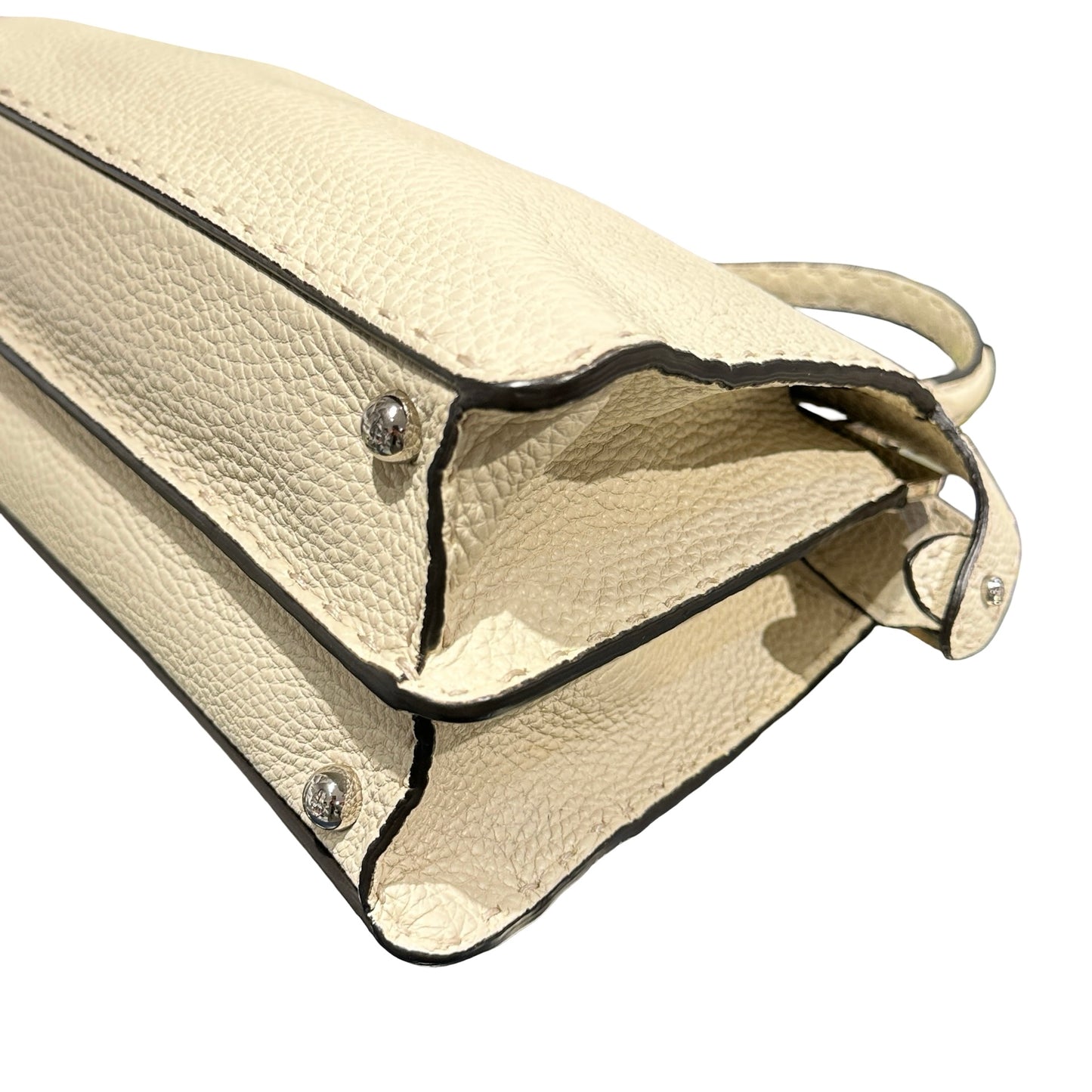 Used FENDI Calfskin Leather Peekaboo Handbag White Beige PHW