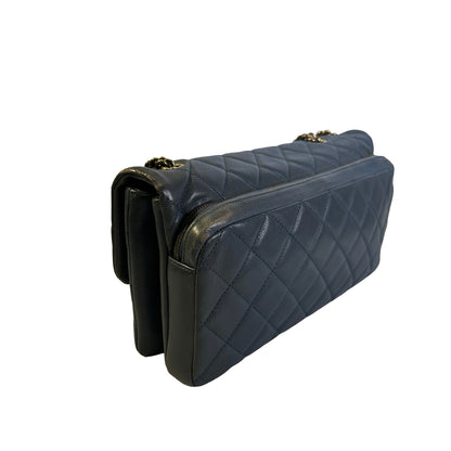 Used CHANEL Quilted Caviar Classic Flap Chain Shoulder Bag Grey Gold