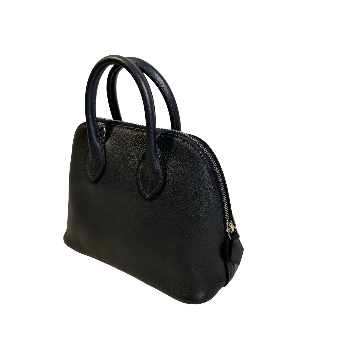 Used HERMES Leather Bolide Handbag Navy PHW