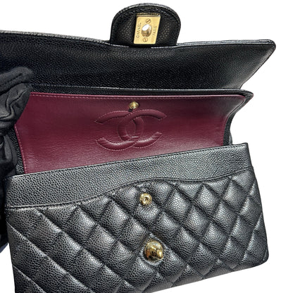 Used CHANEL Caviar Leather Classic Flap Medium Chain Shoulder Bag Black PHW