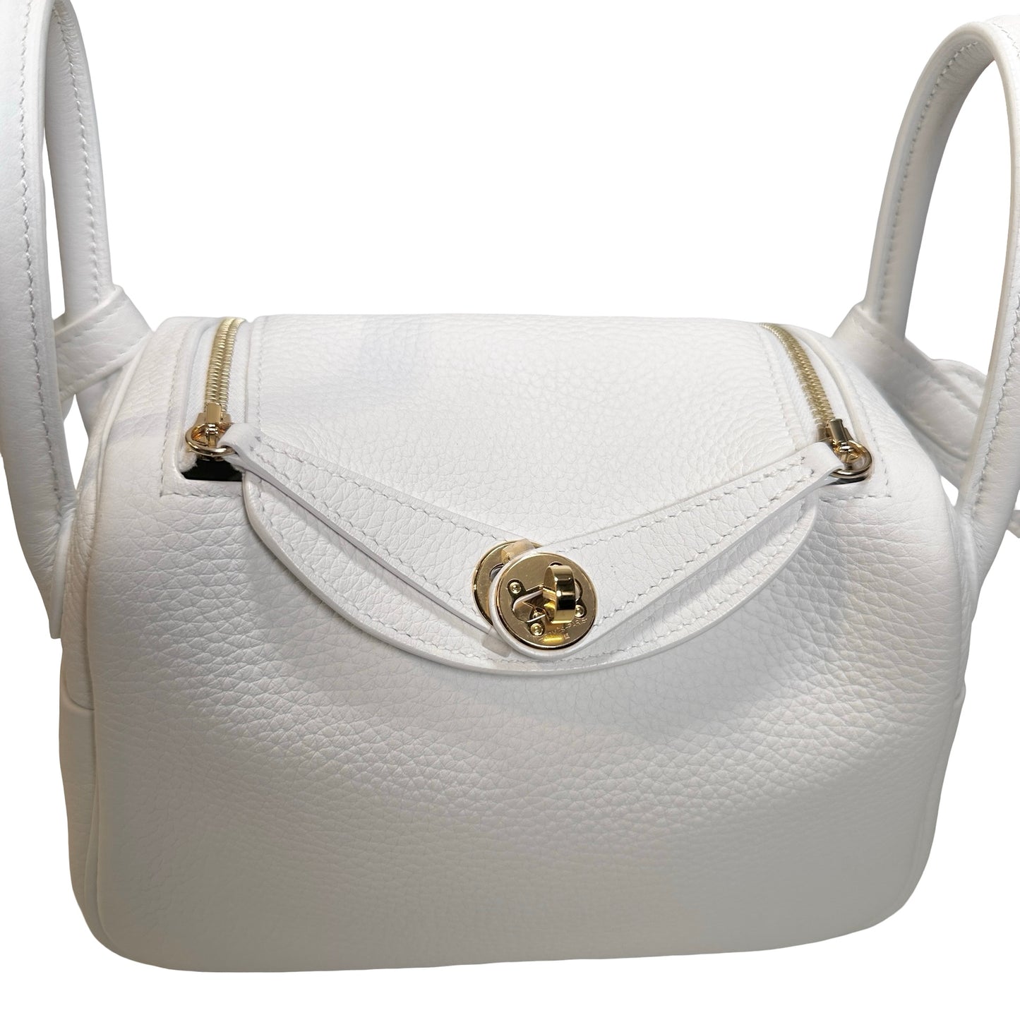 Used HERMES Clemence Leather Mini Lindy Cross body bag White GHW