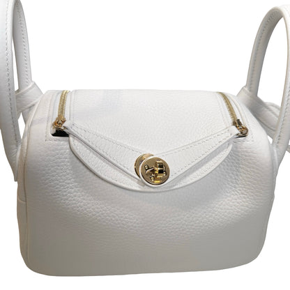 Used HERMES Clemence Leather Mini Lindy Cross body bag White GHW