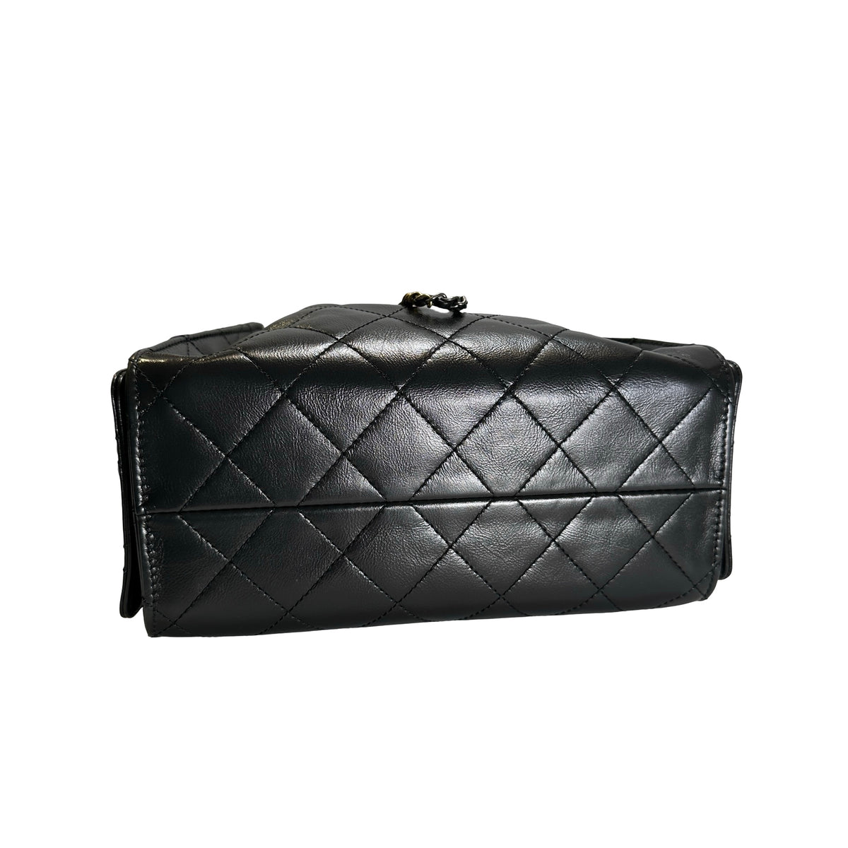 Used CHANEL Quilted Leather Chanel 25 Mini Handbag Black Gold