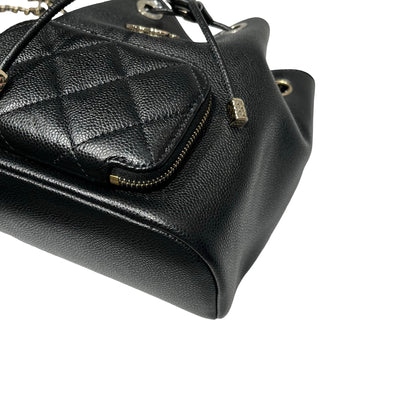 Used CHANEL Calfskin Leather Cross Body Bag Black GHW