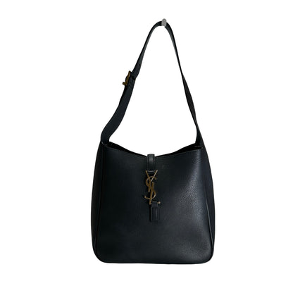 Used SAINT LAURENT Leather Le 5 à 7 Shoulder Bag Black Gold
