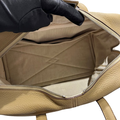 Used HERMES Leather Victoria Handbag Beige PHW