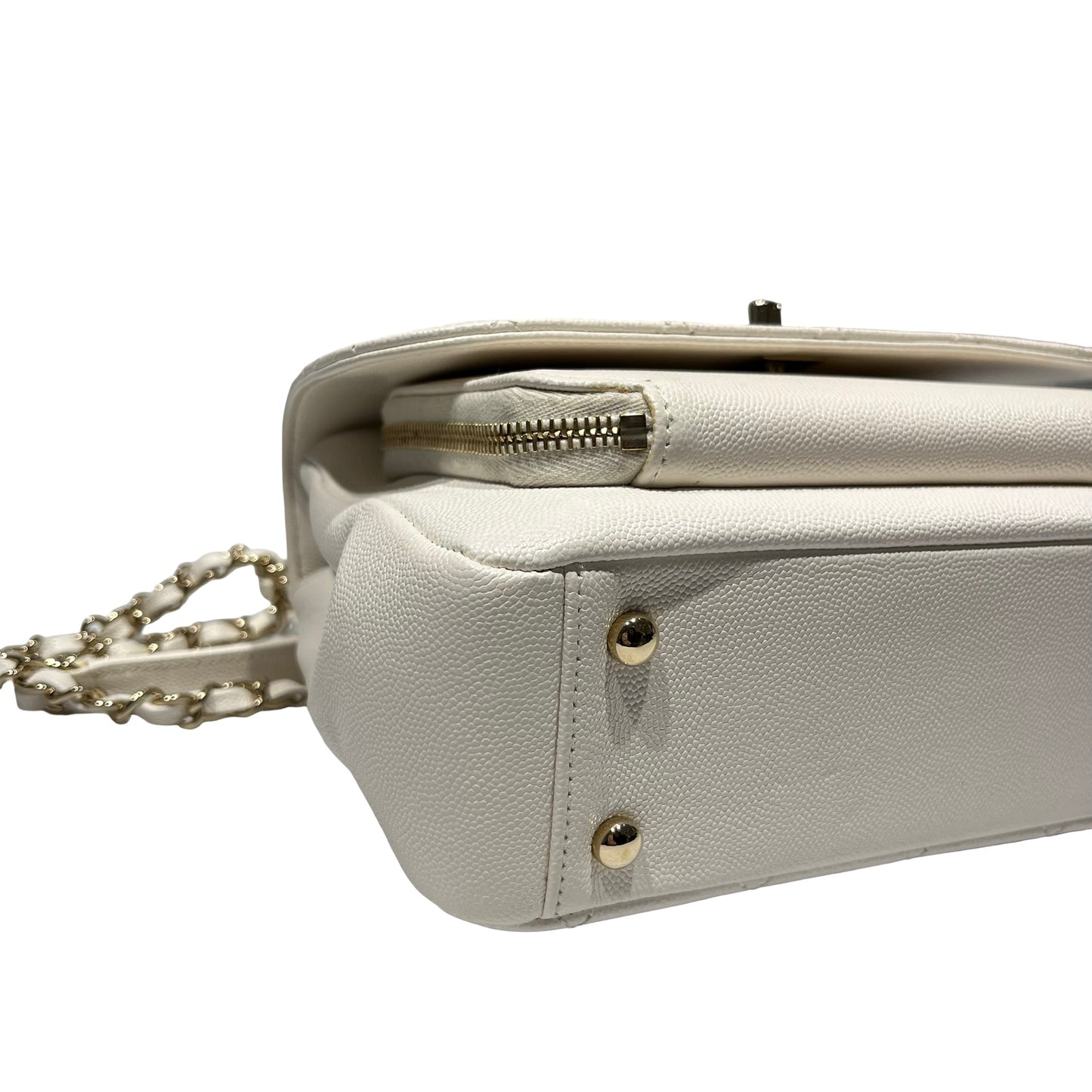 Used CHANEL Calfskin Leather Affinity medium Shoulder Bag White GHW