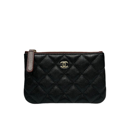 Unused CHANEL Calfskin Leather Pouch Black GHW
