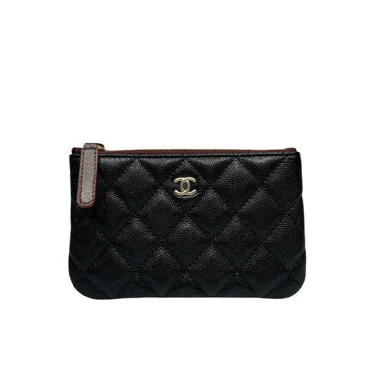 Unused CHANEL Calfskin Leather Pouch Black GHW