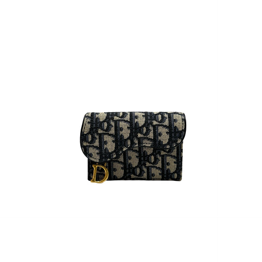 Used DIOR Oblique Saddle Wallet Navy Beige