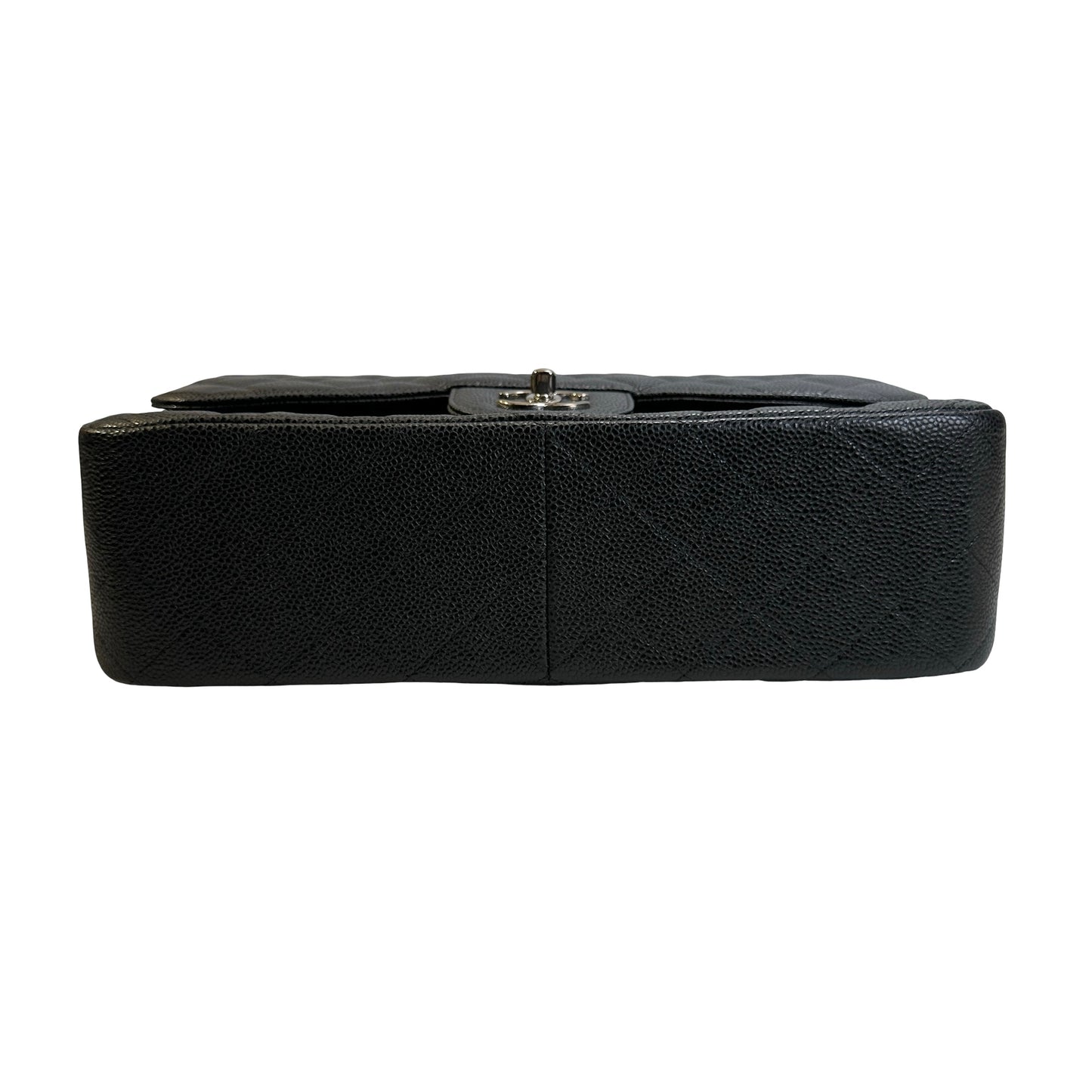 Used CHANEL Quilted Caviar leather Jumbo Single Flap Bag Shoulder Bag Black Silver hardware