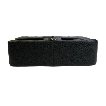 Used CHANEL Quilted Caviar leather Jumbo Single Flap Bag Shoulder Bag Black Silver hardware