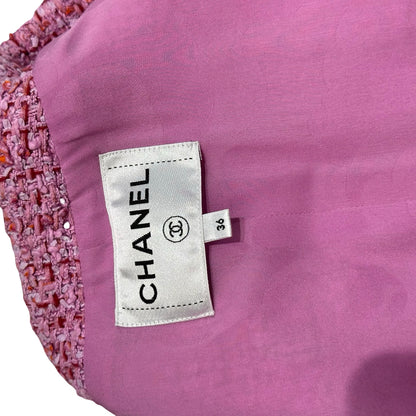 Used CHANEL Tweed Vest Jacket Purple Pink