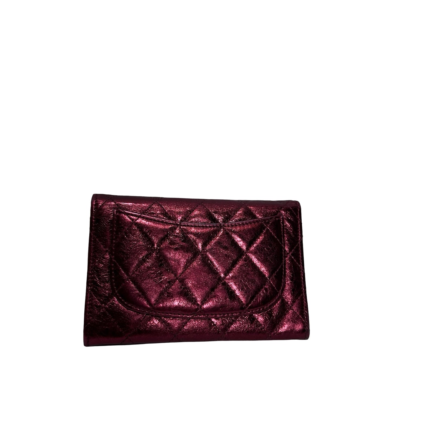 Used CHANEL Quilted Aged Calfskin 2.55 Flap Wallet Wallet Burgundy Metallic