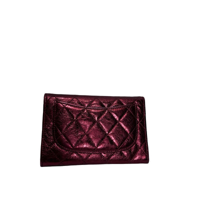 Used CHANEL Quilted Aged Calfskin 2.55 Flap Wallet Wallet Burgundy Metallic