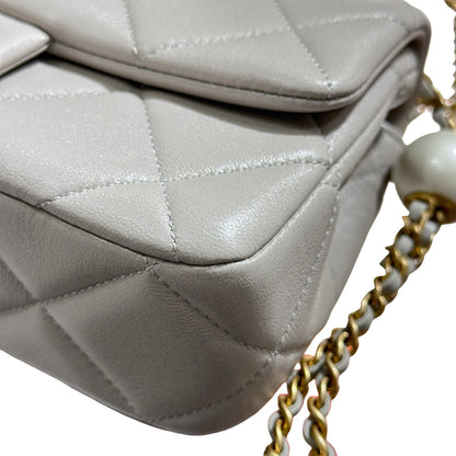 Used CHANEL Peal Crush Mini Flat 20cm Flat bag Grey GHW