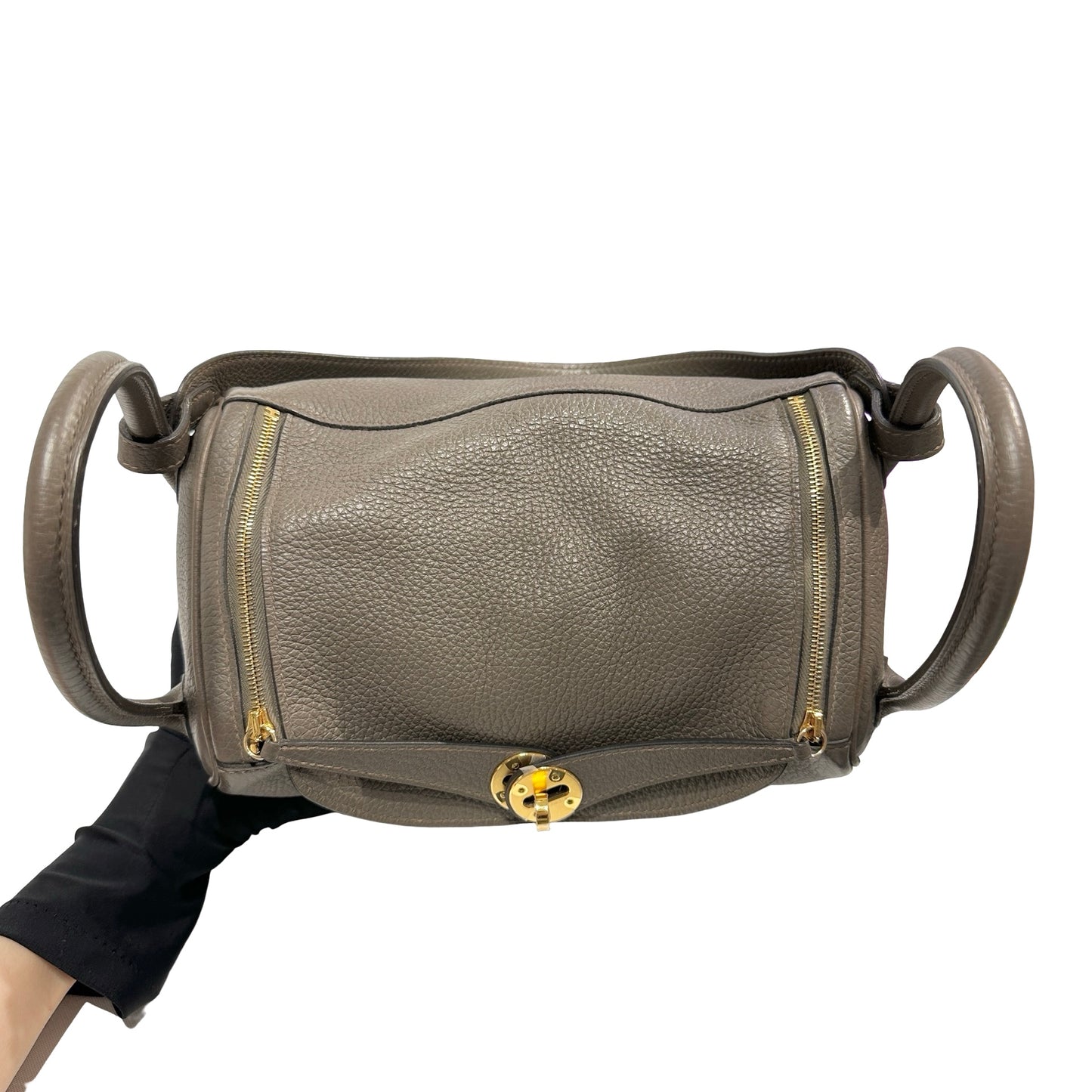 Used Hermès Clemence leather Lindy 26 Shoulder Bag GHW Etain