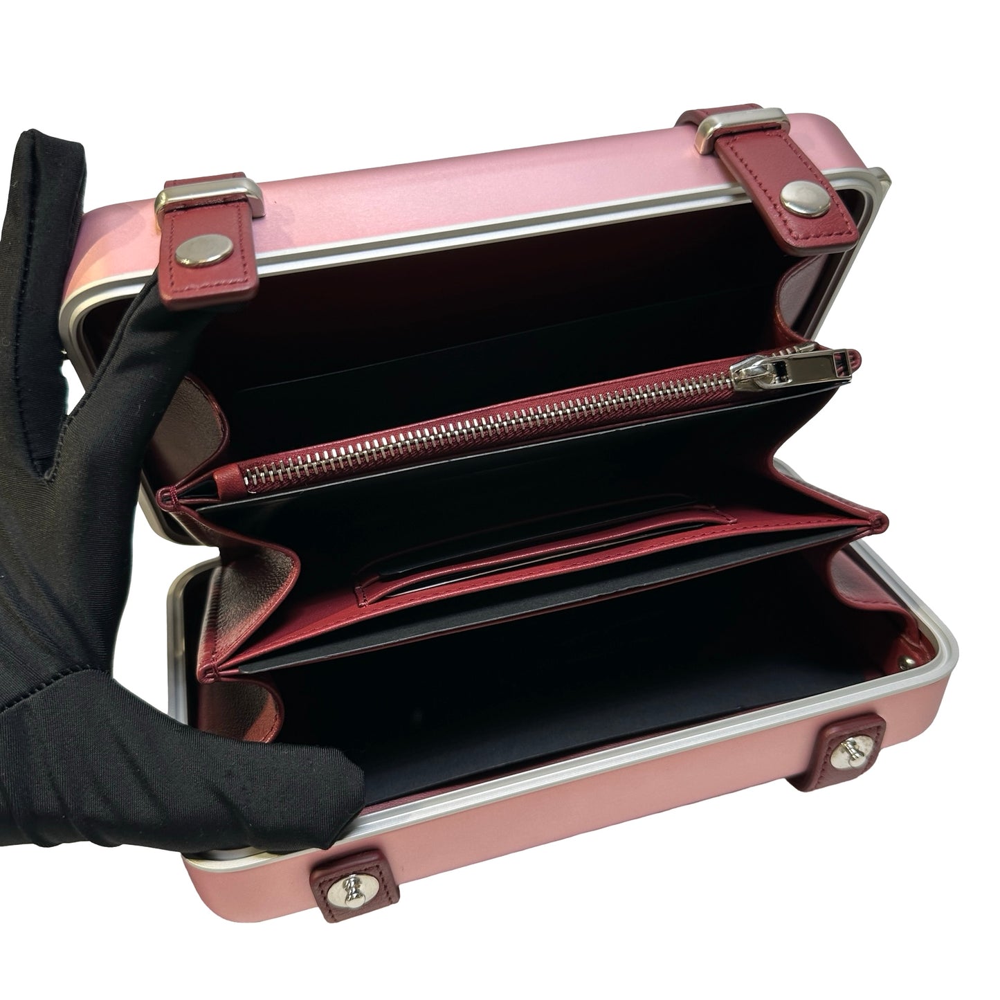 Used DIOR Aluminum Personal Clutch Crossbody Bag Pink