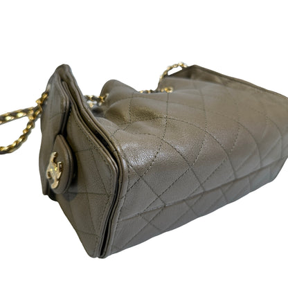 Used CHANEL Quilted Calfskin Mini 25 Bag Shoulder Bag Dark Khaki GHW