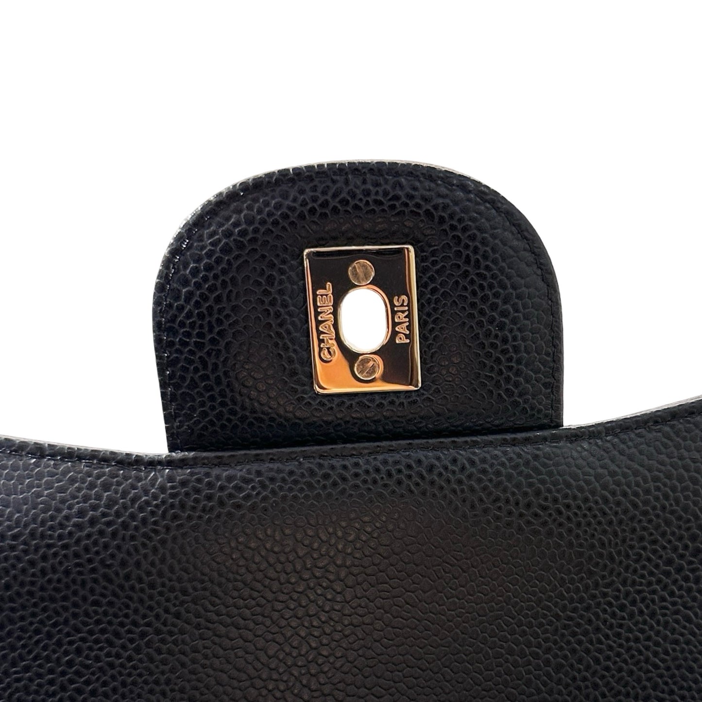 Used CHANEL Calfskin Leather Jumbo Chain Shoulder Bag GHW Black