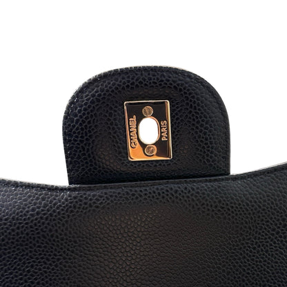 Used CHANEL Calfskin Leather Jumbo Chain Shoulder Bag GHW Black