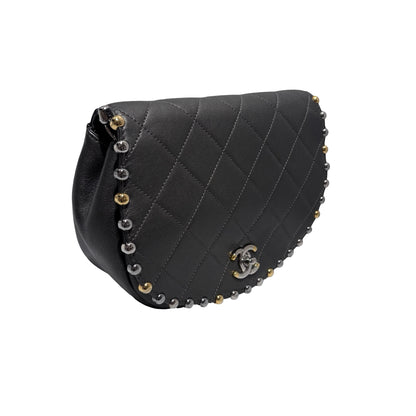 Used CHANEL Metallic Bubble Flap Bag Cross body bag Dark Grey