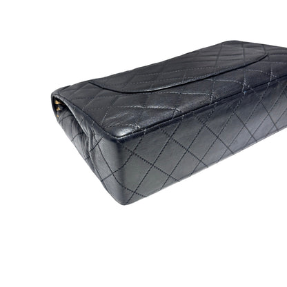 Used CHANEL Lambskin Leather Vintage Paris Double Flap Medium Chain Shoulder Bag Black GHW