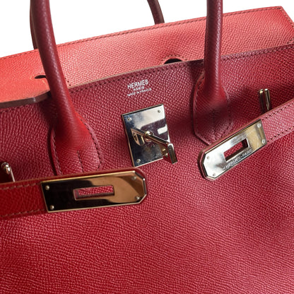 Used HERMES Epsom HAC 28 Handbag Red PHW