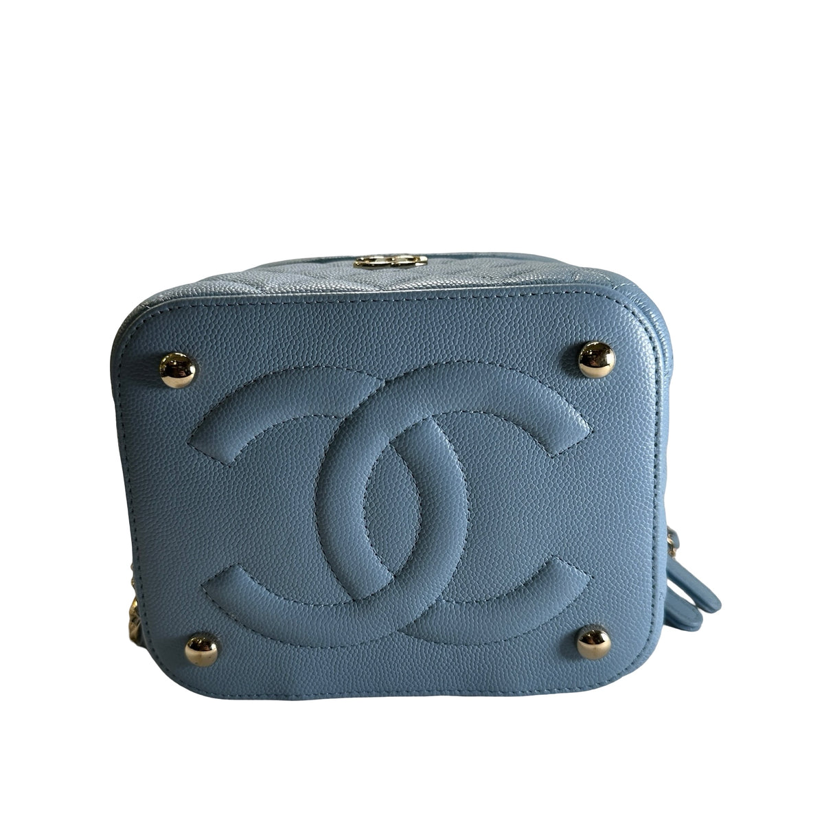 Used CHANEL Quilted Caviar Leather Vanity Case Vanity case Light Blue
