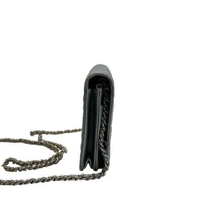 Used CHANEL Camellia Leather woc Wallet on chain Silver，Phw