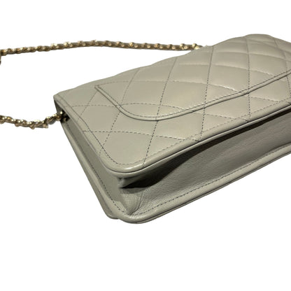 Used CHANEL Lambskin WOC Cross Body Bag Gray GHW