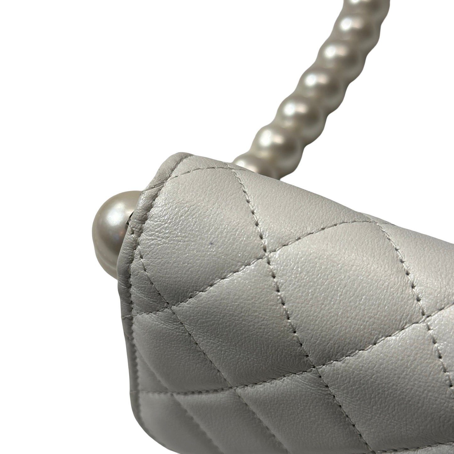 Used CHANEL Lambskin Leather WOC Pearl Shoulder Bag White PHW