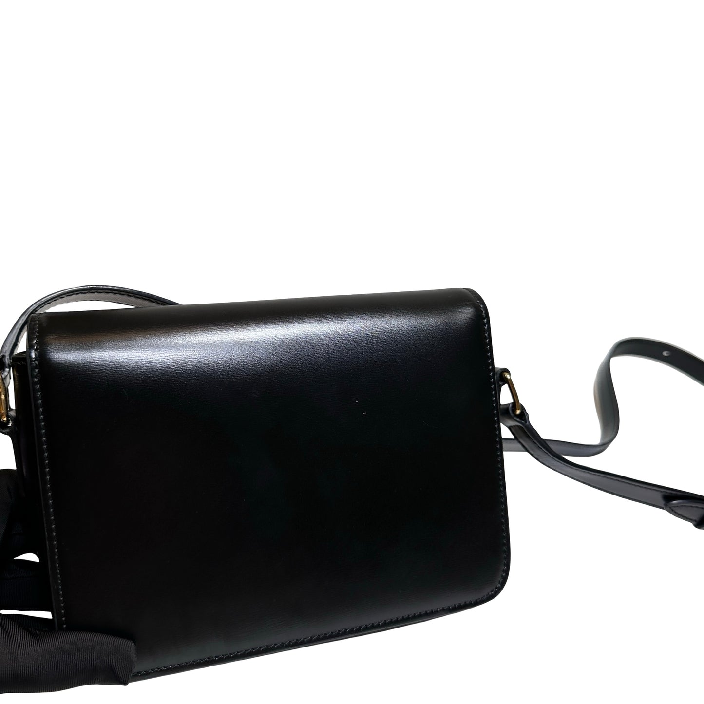 Used CÉLINE Calfskin Leather TEEN TRIOMPHE Cross Body Bag Black GHW